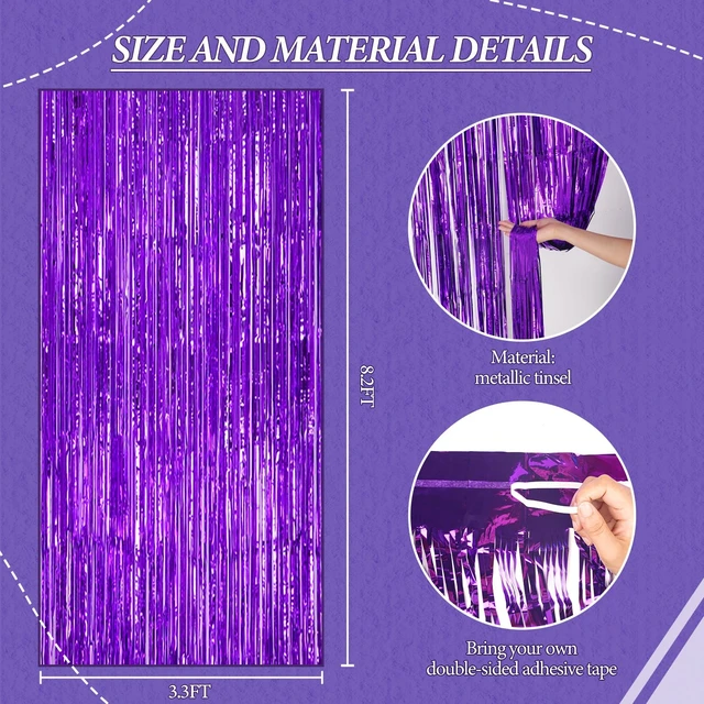 Alt view image 5 of 6 - DECOCKRAT 3 Pack Foil Fringe Backdrop Purple Shiny Tinsel Curtains 3.3x8.2 FT Metallic Foil Backdrop for Party Photo Booth Birthday Wedding Graduation Christmas