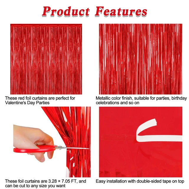 Alt view image 4 of 6 - ZATAYE 2 Pack Red Foil Curtain Backdrop Birthday Party Decorations