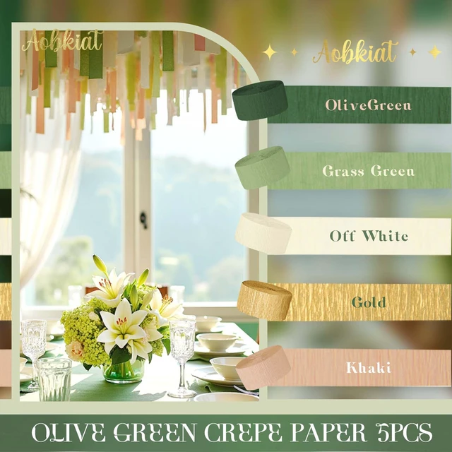 Alt view image 6 of 6 - AOBKIAT 5 Rolls Olive Green Crepe Paper Wedding Streamers Party Decorations