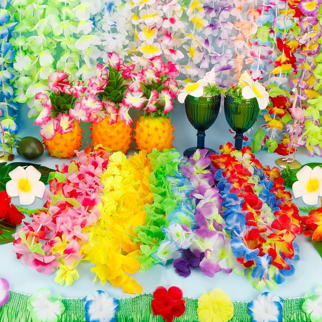Alt view image 3 of 6 - 24-Pack Hawaiian Leis Silk Flower Necklace Hawaiian Party Decorations