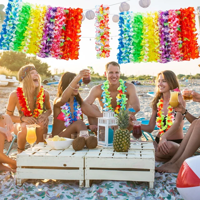 Alt view image 2 of 6 - 24-Pack Hawaiian Leis Silk Flower Necklace Hawaiian Party Decorations
