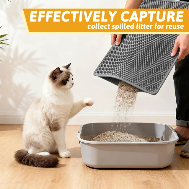 Alt view image 4 of 6 - Pieviev Cat Litter Mat Double-Layer Waterproof Litter Trap 24" x 15" Gray