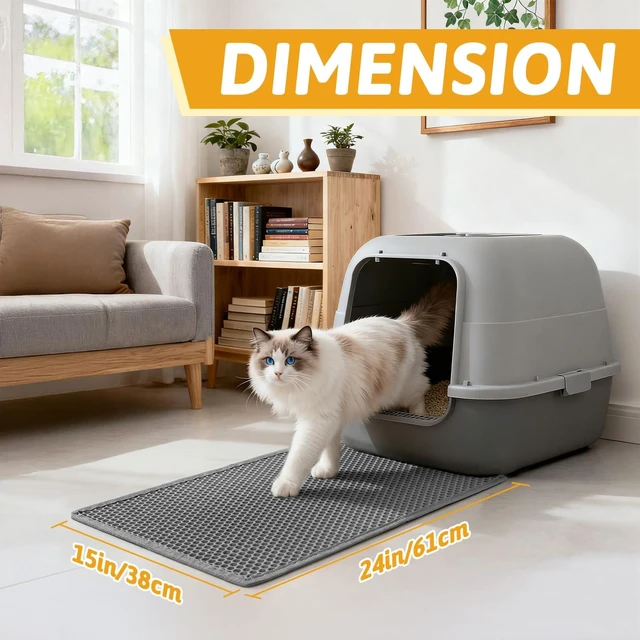 Alt view image 6 of 6 - Pieviev Cat Litter Mat Double-Layer Waterproof Litter Trap 24" x 15" Gray