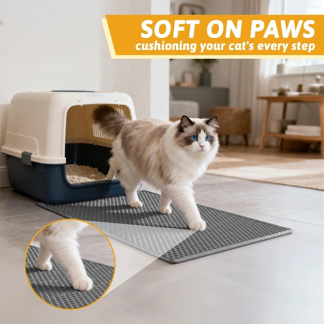Alt view image 2 of 6 - Pieviev Cat Litter Mat Double-Layer Waterproof Litter Trap 24" x 15" Gray