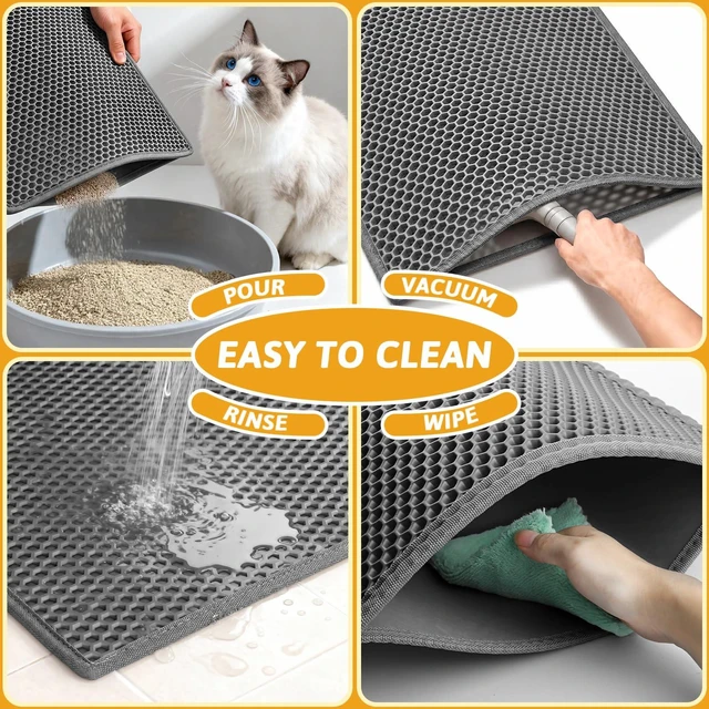 Alt view image 5 of 6 - Pieviev Cat Litter Mat Double-Layer Waterproof Litter Trap 24" x 15" Gray
