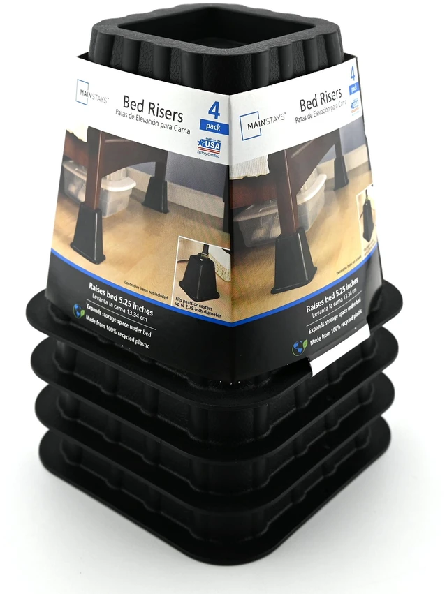 Alt view image 4 of 6 - Mainstays 4-Pack Black Plastic Bed Risers, 6.5in x 6.5in x 6in for Storage