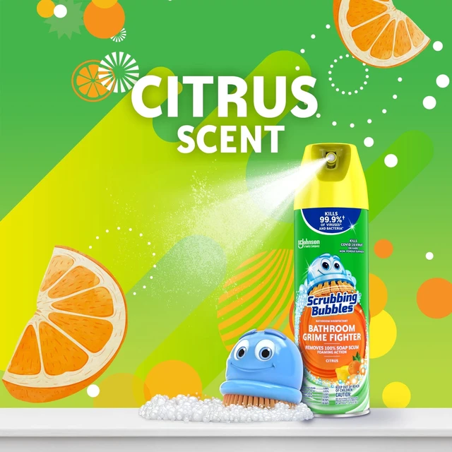 Alt view image 2 of 6 - Scrubbing Bubbles Disinfectant Bathroom Shower and Tub Cleaner Grime Fighter Aerosol Spray, Citrus, 20 oz