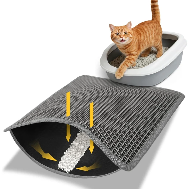 Main image of Conlun Cat Litter Trapping Mat 23.6"x14.6" Space-Saving, Hexagon Grids & Anti-Leak Base, Machine Washable, Non-Slip for Apartment, Gray
