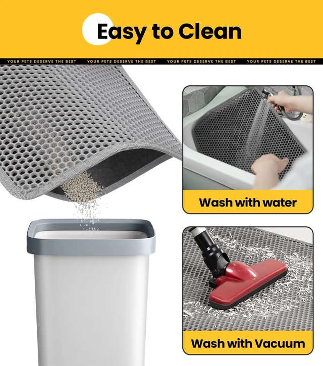 Alt view image 4 of 6 - Conlun Cat Litter Trapping Mat 23.6"x14.6" Space-Saving, Hexagon Grids & Anti-Leak Base, Machine Washable, Non-Slip for Apartment, Gray