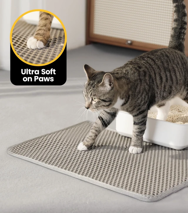 Alt view image 2 of 6 - Conlun Cat Litter Trapping Mat 23.6"x14.6" Space-Saving, Hexagon Grids & Anti-Leak Base, Machine Washable, Non-Slip for Apartment, Gray