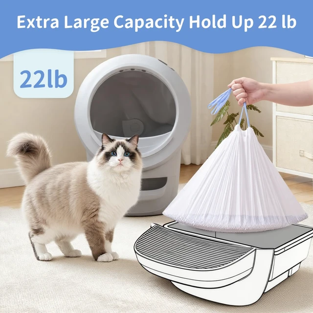 Alt view image 2 of 7 - 45 Count Tear-Free Waste Drawer Liners Bags for Litter Robot 4/5/3, Thick Self-Cleaning Cat Litter Box Liners with Drawstring