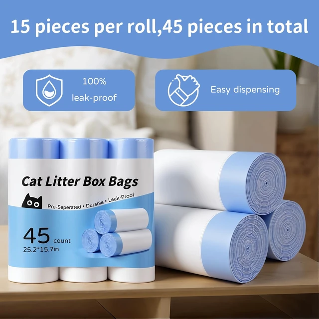 Alt view image 4 of 7 - 45 Count Tear-Free Waste Drawer Liners Bags for Litter Robot 4/5/3, Thick Self-Cleaning Cat Litter Box Liners with Drawstring