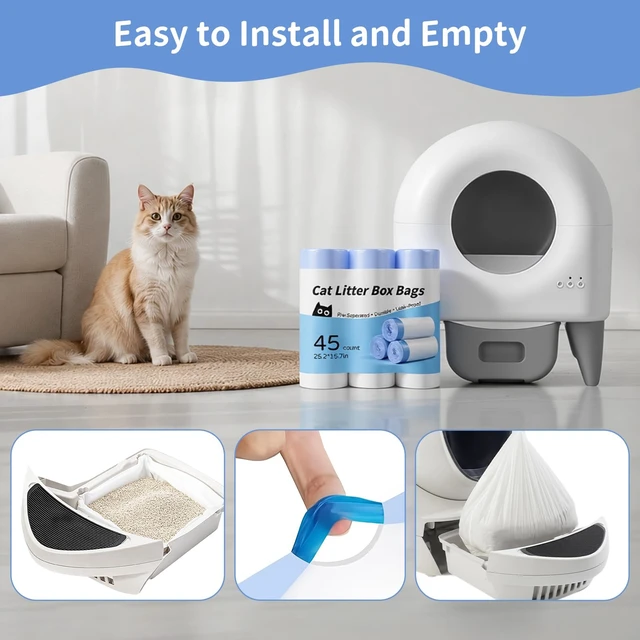 Alt view image 6 of 7 - 45 Count Tear-Free Waste Drawer Liners Bags for Litter Robot 4/5/3, Thick Self-Cleaning Cat Litter Box Liners with Drawstring