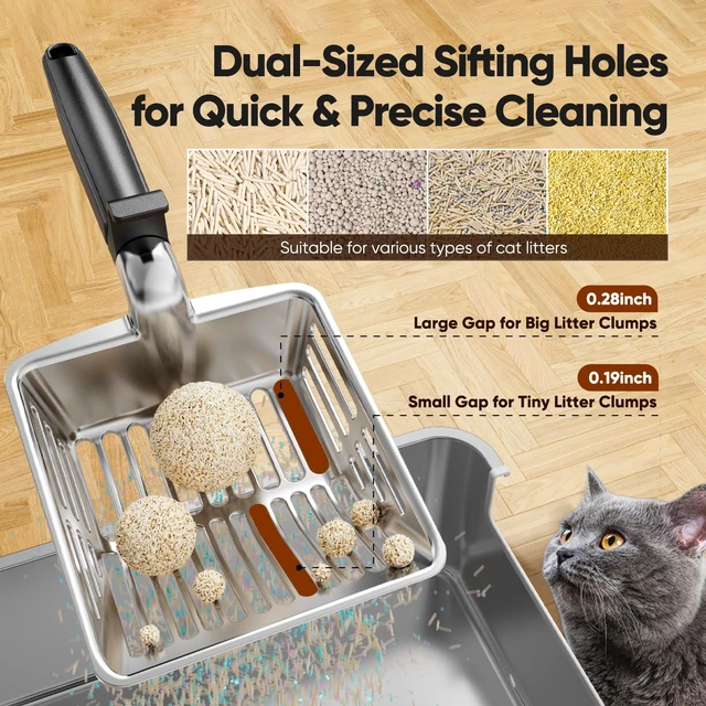 Alt view image 4 of 7 - Large Metal Cat Litter Scoop with Deep Shovel, Dual-Size Holes and Hanging Hook