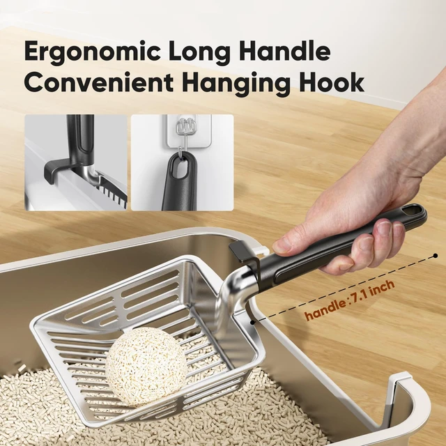Alt view image 5 of 7 - Large Metal Cat Litter Scoop with Deep Shovel, Dual-Size Holes and Hanging Hook