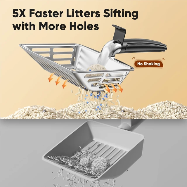 Alt view image 2 of 7 - Large Metal Cat Litter Scoop with Deep Shovel, Dual-Size Holes and Hanging Hook