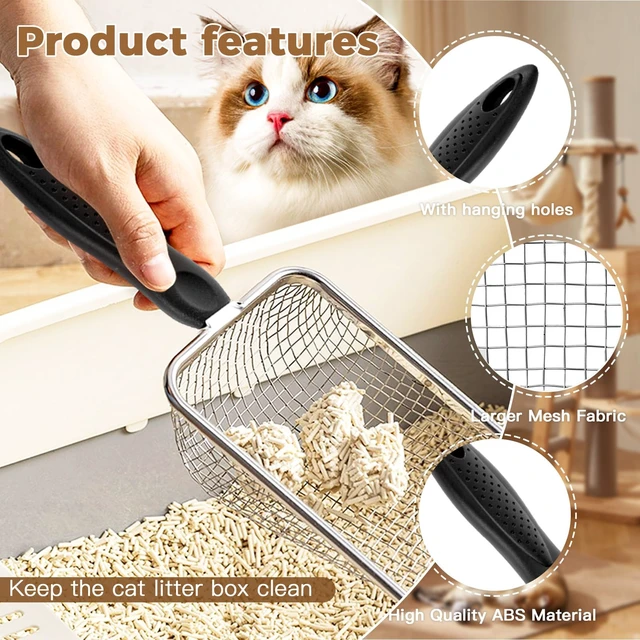Alt view image 6 of 6 - Long Handle Cat Litter Scoop, Rustproof Stainless Steel Mesh, Non-Slip Grip, Deep Shovel Sifter for All Litter Types, Easy Clean, Black