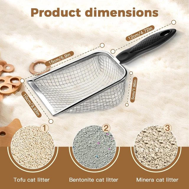 Alt view image 2 of 6 - Long Handle Cat Litter Scoop, Rustproof Stainless Steel Mesh, Non-Slip Grip, Deep Shovel Sifter for All Litter Types, Easy Clean, Black