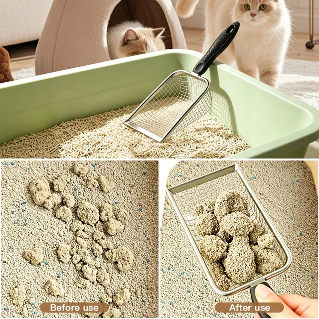 Alt view image 4 of 6 - Long Handle Cat Litter Scoop, Rustproof Stainless Steel Mesh, Non-Slip Grip, Deep Shovel Sifter for All Litter Types, Easy Clean, Black