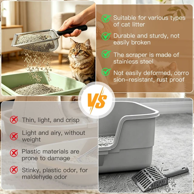 Alt view image 3 of 6 - Long Handle Cat Litter Scoop, Rustproof Stainless Steel Mesh, Non-Slip Grip, Deep Shovel Sifter for All Litter Types, Easy Clean, Black