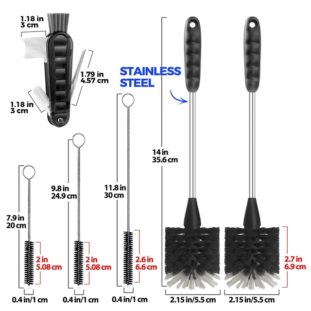Alt view image 3 of 6 - Holikme 14" Stainless Steel Straw Cleaner Brush, 6 Pack, Black