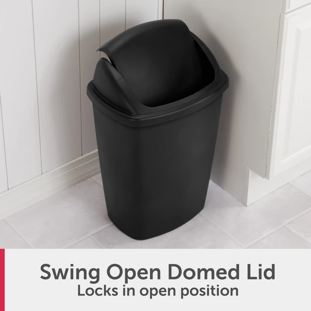 Alt view image 3 of 6 - Sterilite 7.5 Gallon Plastic Kitchen Trash Can with Swing Top Lid, Black
