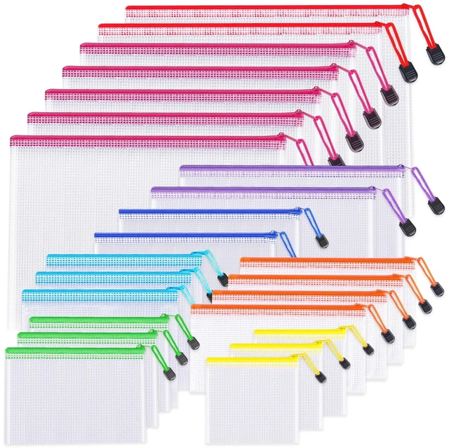 Main image of 24Pcs 8 Sizes Clear Plastic Mesh Zipper Pouches for Organization