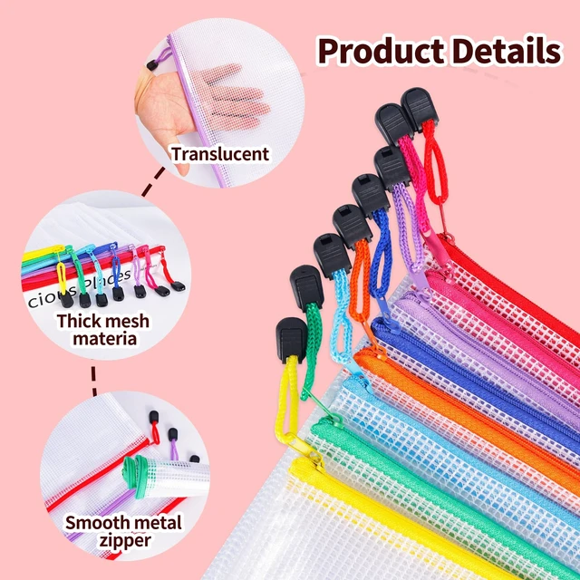 Alt view image 2 of 7 - 24Pcs 8 Sizes Clear Plastic Mesh Zipper Pouches for Organization