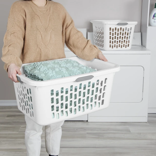 Alt view image 2 of 6 - Sterilite 2 Bushel Large Plastic Laundry Basket with 4 Comfort Grip Handles, White
