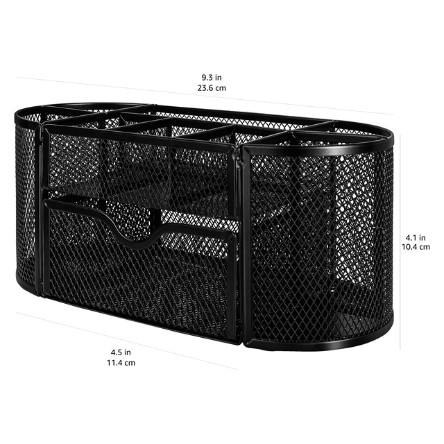 Alt view image 5 of 6 - Amazon Basics Mesh Desk Organizer with Pen Holder, Pullout Drawer and Office Caddy Storage, 9.25" x 4.53" x 3.94", Black