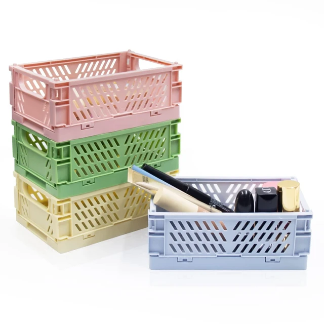 Main image of 4 Pack Mini Foldable Plastic Storage Baskets (5.9x3.9x2.2in) for Home Bedroom Office Classroom Drawer Organizers