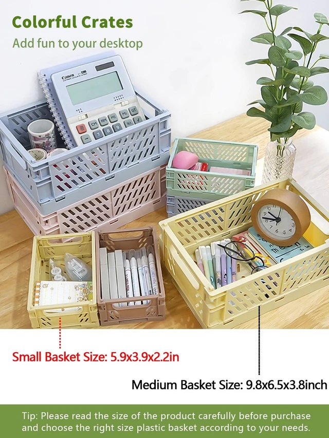 Alt view image 4 of 6 - 4 Pack Mini Foldable Plastic Storage Baskets (5.9x3.9x2.2in) for Home Bedroom Office Classroom Drawer Organizers