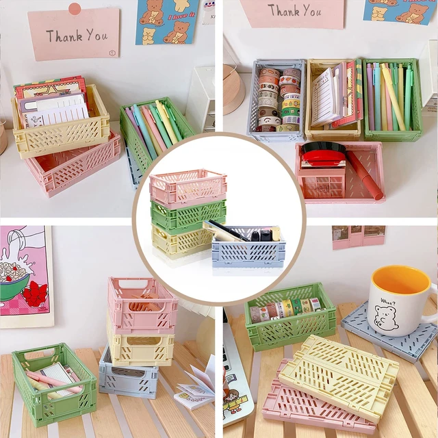 Alt view image 2 of 6 - 4 Pack Mini Foldable Plastic Storage Baskets (5.9x3.9x2.2in) for Home Bedroom Office Classroom Drawer Organizers