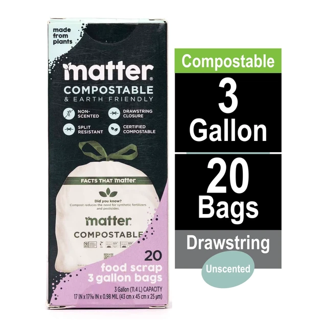 Alt view image 2 of 6 - Matter Compostable 3-Gallon Drawstring Food Scrap Bags, 2 Pack, 20 Count