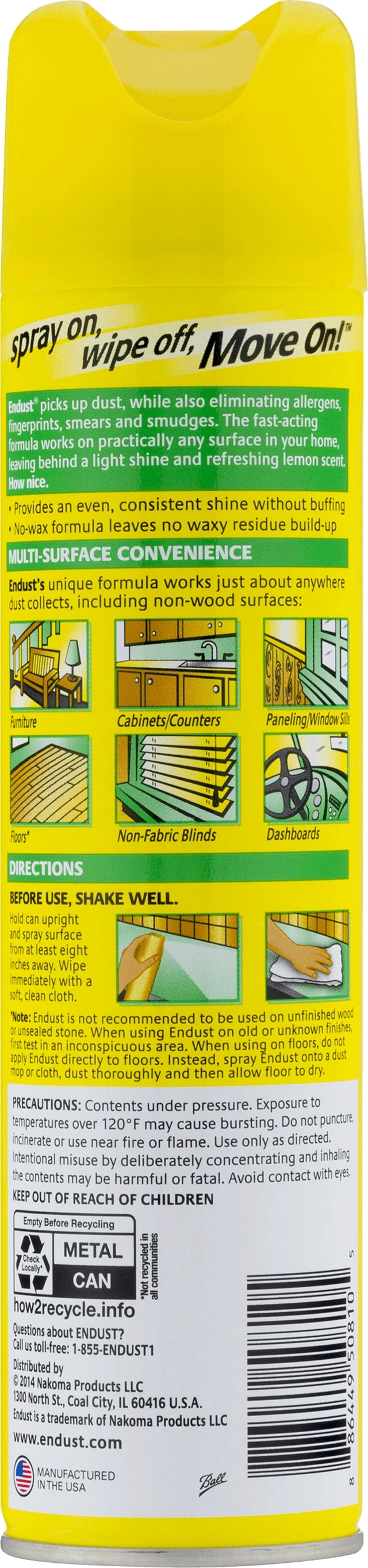 Alt view image 3 of 5 - Endust Multi-Surface Dusting and Cleaning Spray, Lemon Zest, Aerosol, 12.5oz