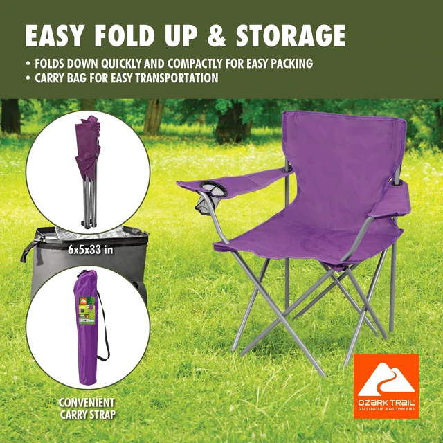 Alt view image 6 of 6 - Ozark Trail Quad Folding Camp Chair with Cup Holder, Purple