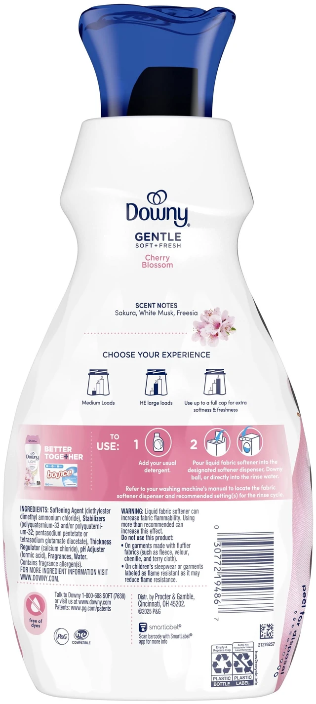 Alt view image 4 of 6 - Downy Gentle Soft and Fresh Liquid Fabric Softener, Cherry Blossom Scent, 26 fl oz, 39 Loads