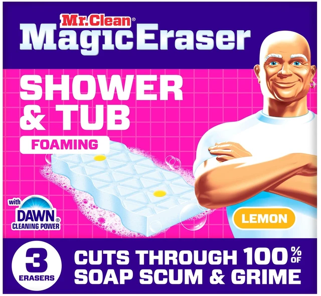 Main image of Mr. Clean Magic Eraser Sponge, Shower & Tub Cleaner, Lemon, 3 Count