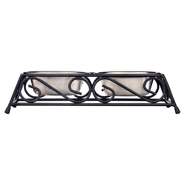 Main image of Gofetch Double Diner Stainless Steel Pet Food Bowl, Black and Silver