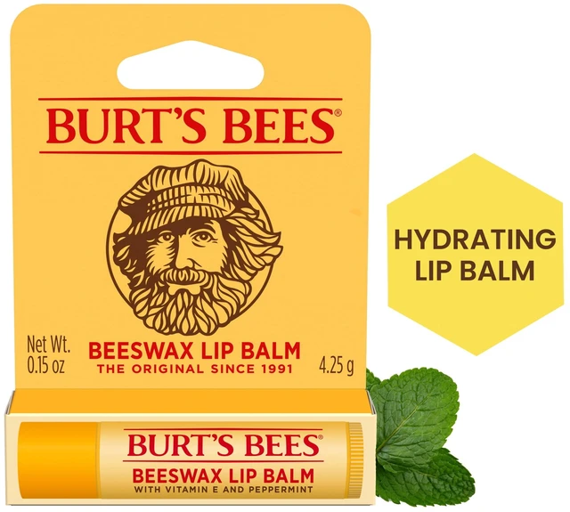 Main image of Burt's Bees Lip Balm, Peppermint, 1-Pack, 0.15 oz, 100% Natural Origin Moisturizing Beeswax