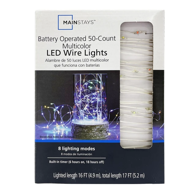 Alt view image 7 of 7 - Mainstays 50-Count LED Multi-Color Wire Lights, Battery-Operated, 8 Lighting Modes