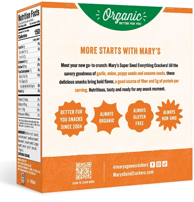 Alt view image 4 of 6 - Mary's Gone Crackers Super Seed Organic Everything Crackers, Gluten Free, 4 oz