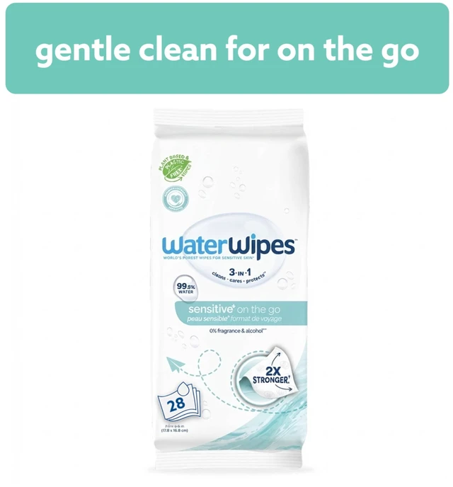 Main image of WaterWipes Sensitive On The Go Wipes, 99.9% Water, Unscented & Hypoallergenic, 28 Wipes