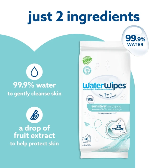 Alt view image 5 of 6 - WaterWipes Sensitive On The Go Wipes, 99.9% Water, Unscented & Hypoallergenic, 28 Wipes
