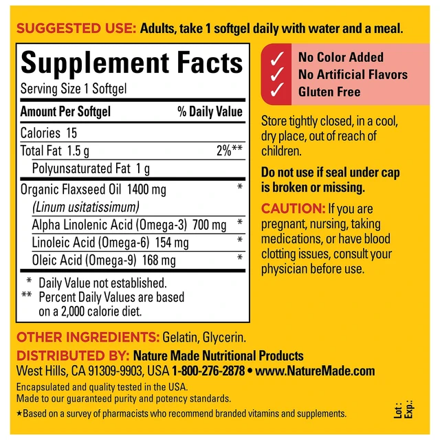 Alt view image 4 of 6 - Nature Made Flaxseed Oil 1400mg Softgels, 90Ct