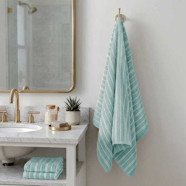 Alt view image 6 of 6 - Mainstays Basic Striped Bath Towel, Aqua