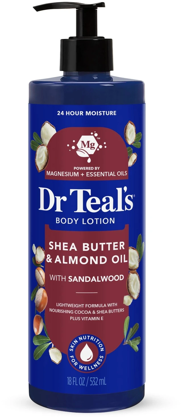 Main image of Dr Teal's Shea Butter & Almond Oil Hydrating Body Lotion with Sandalwood, 24 Hour Moisture, 18 fl oz