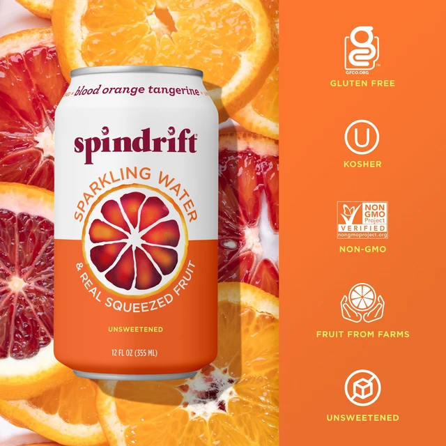Alt view image 6 of 7 - Spindrift Sparkling Water Blood Orange Tangerine Flavored, 12 fl oz, 8 Count, No Sugar Added, 12 Calories per Can