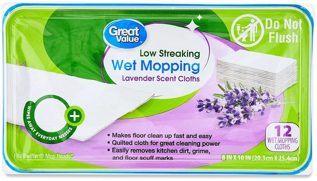 Main image of Great Value Low Streaking Wet Mopping Cloths, Lavender Scent, 12 Count