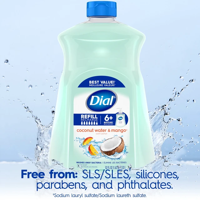 Alt view image 5 of 6 - Dial Clean + Gentle Liquid Hand Soap Refill, Coconut Water & Mango, 52Oz